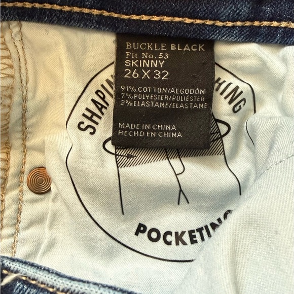 BUCKLE BLACK Women’s Blue Denim Jeans, fit #53 skinny 26x32 size 4 to 6, EUC - Picture 6 of 7